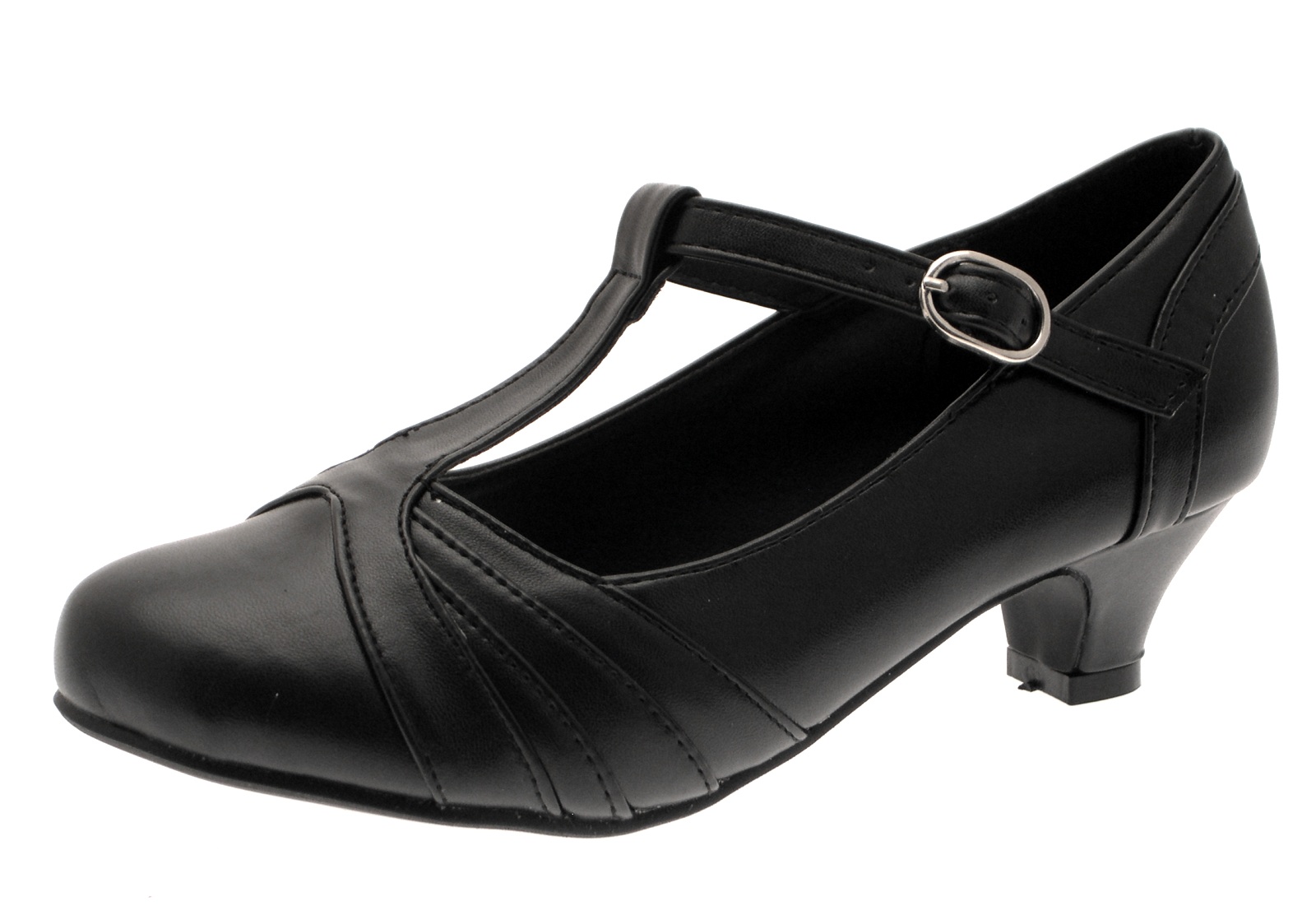 Girls Kids Faux Leather Mary Jane T Bar Party Shoes Low Heels Wedding